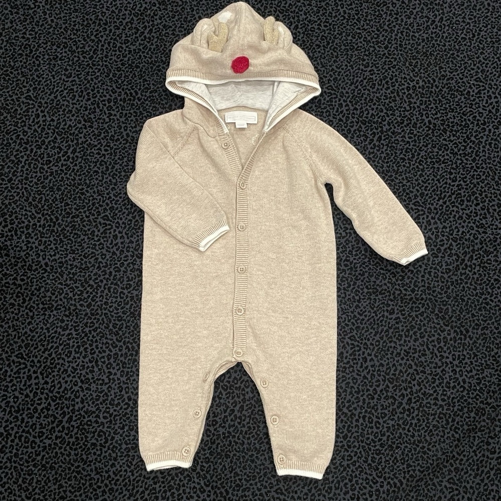 The Little White Company Baby Knitted Romper Organic Cotton 0-3 Months Reindeer